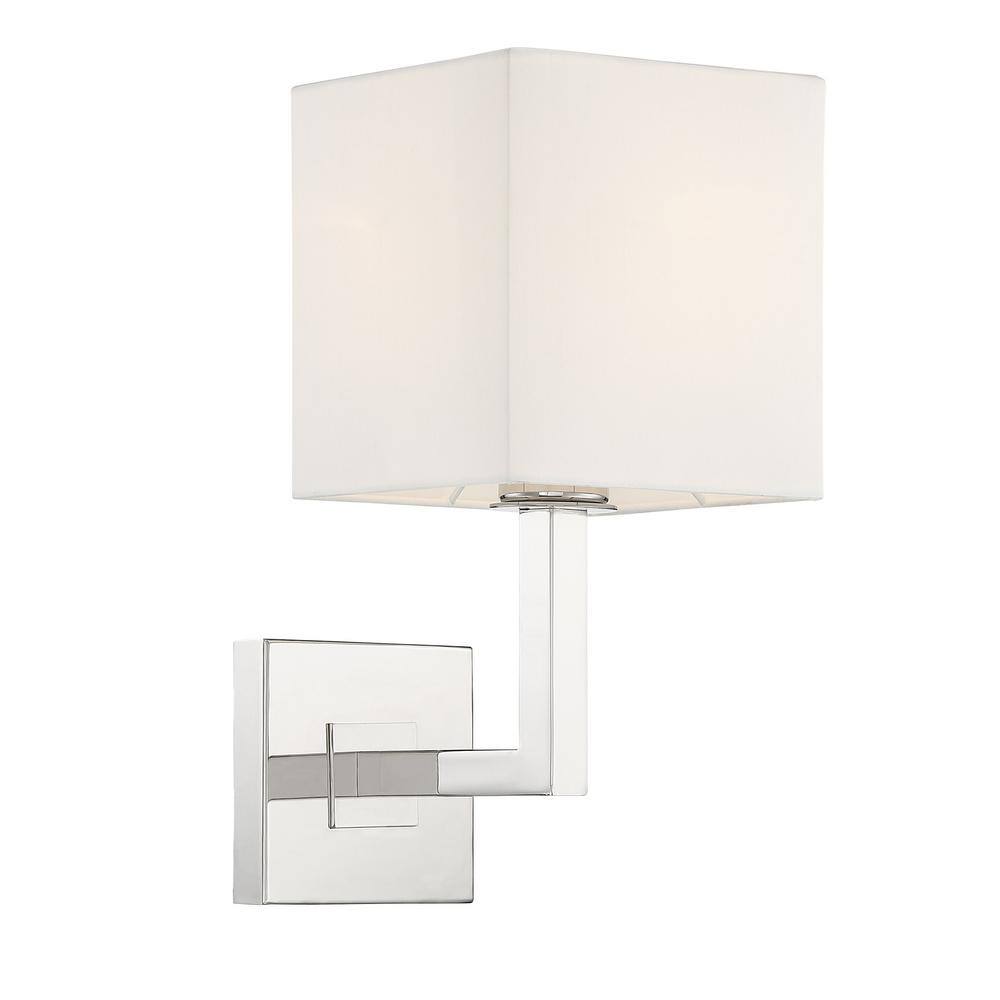 Chatham Polished Nickel 1-Light Wall Sconce with White Silk Shade