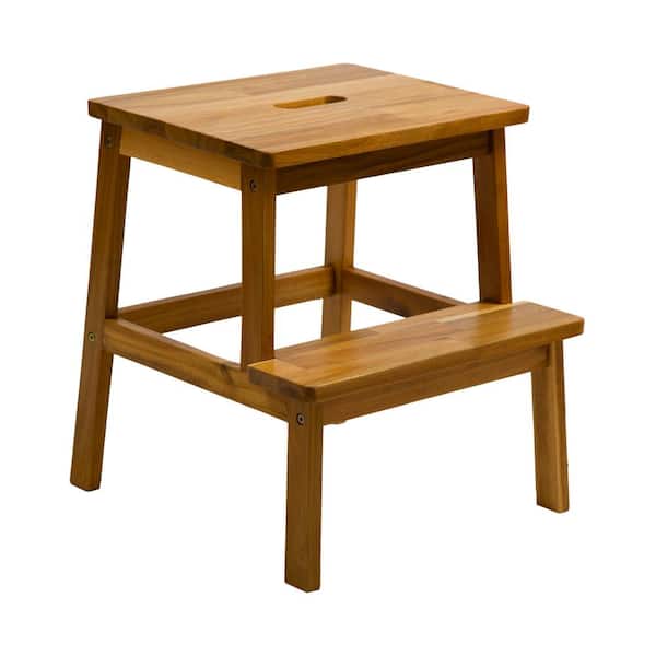 Unbranded Natural Acacia Wood Rectangle 2 Steps Stool For Kitchen Living Room For Sofas Sub-Stool