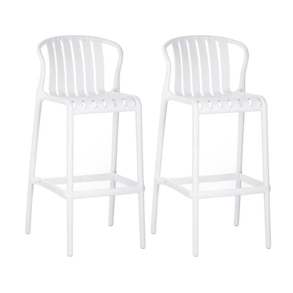 CHRISTOPHER KNIGHT HOME Pixel 29.5 in. H White Plastic Outdoor Bar Stool (2-Pack), Perforated Slat Back