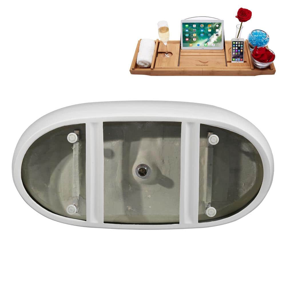 59" Glossy White Acrylic Freestanding Soaking Tub with Tray