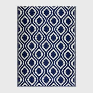 Venice Navy and Creme 10 ft. x 14 ft. Folded Reversible Recycled Plastic Indoor/Outdoor Area Rug-Floor Mat