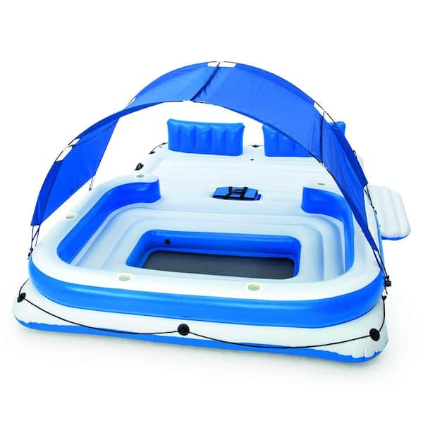 White Vinyl Rectangle CoolerZ Tropical Breeze 6-Person Floating Island Pool  Lake Raft Lounge