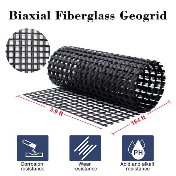 Wellco 3.9 ft. x 164 ft. x 0.2 in. 50KN Biaxial Geogrid Black Fiberglass Paver Base for Landscaping, Sheds, Pathway, Patios