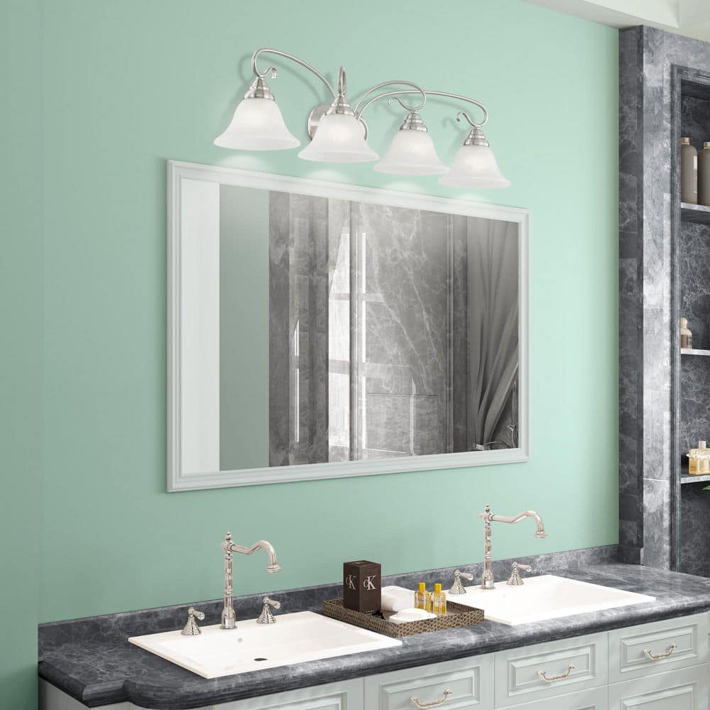 Coronado Brushed Nickel 4-Light Bath Vanity with White Alabaster Glass