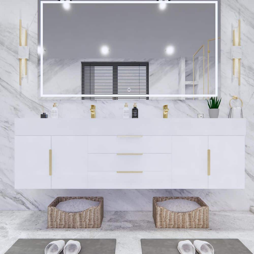 Bethany 71 in. W x 20 in. D x 22 in. H Double Sink Floating Bath Vanity in High Gloss White with White Acrylic Top price history on PriceWatchPro
