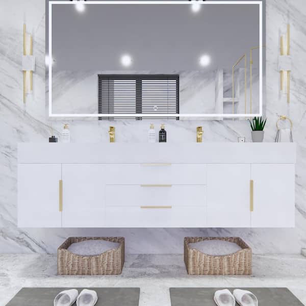 Bethany 71 in. W x 20 in. D x 22 in. H Double Sink Floating Bath Vanity in High Gloss White with White Acrylic Top