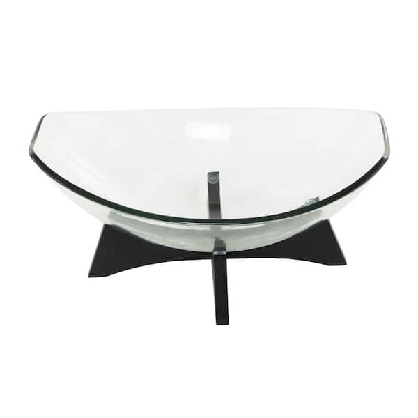 Litton Lane Clear Kitchen Decorative Serving Bowl with Black Wooden Stand