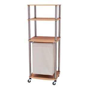Light Ash Laundry Hamper Storage Cart, 4 Load Capacity with 2 Storage Shelves and Wheels
