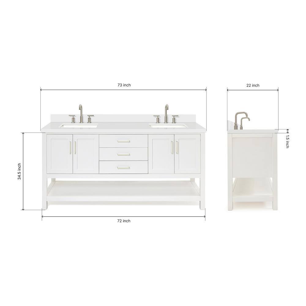 Magnolia 73" White Quartz Double Sink Freestanding Vanity