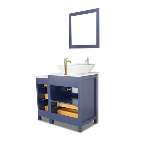 Ravenna 36 in. W Single Basin Bathroom Vanity in Blue with White Engineered Marble Top and Mirror