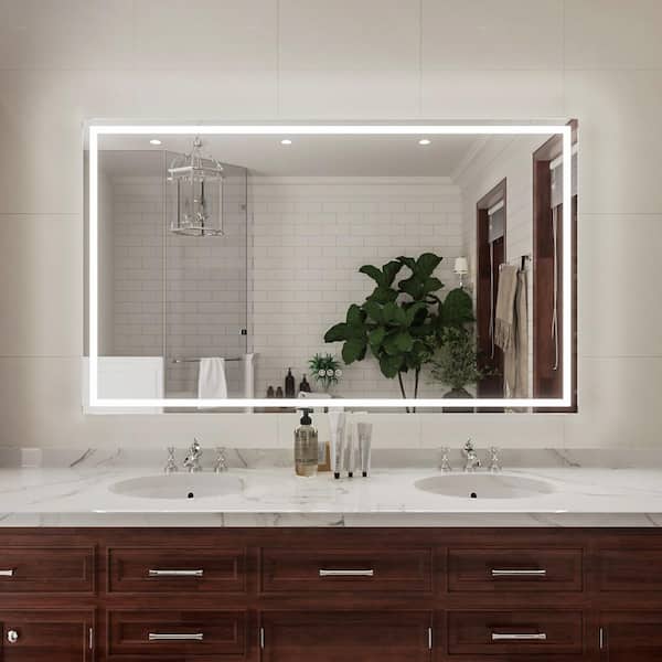 Claro 60 in. W x 36 in. H Rectangular Frameless LED Wall Bathroom Vanity Mirror in Silver