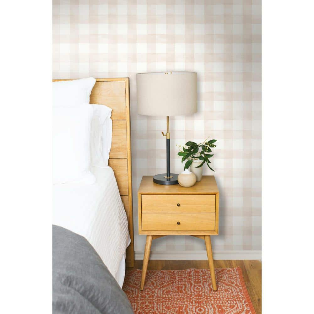 White and Pink Watercolor Check Removable Wallpaper