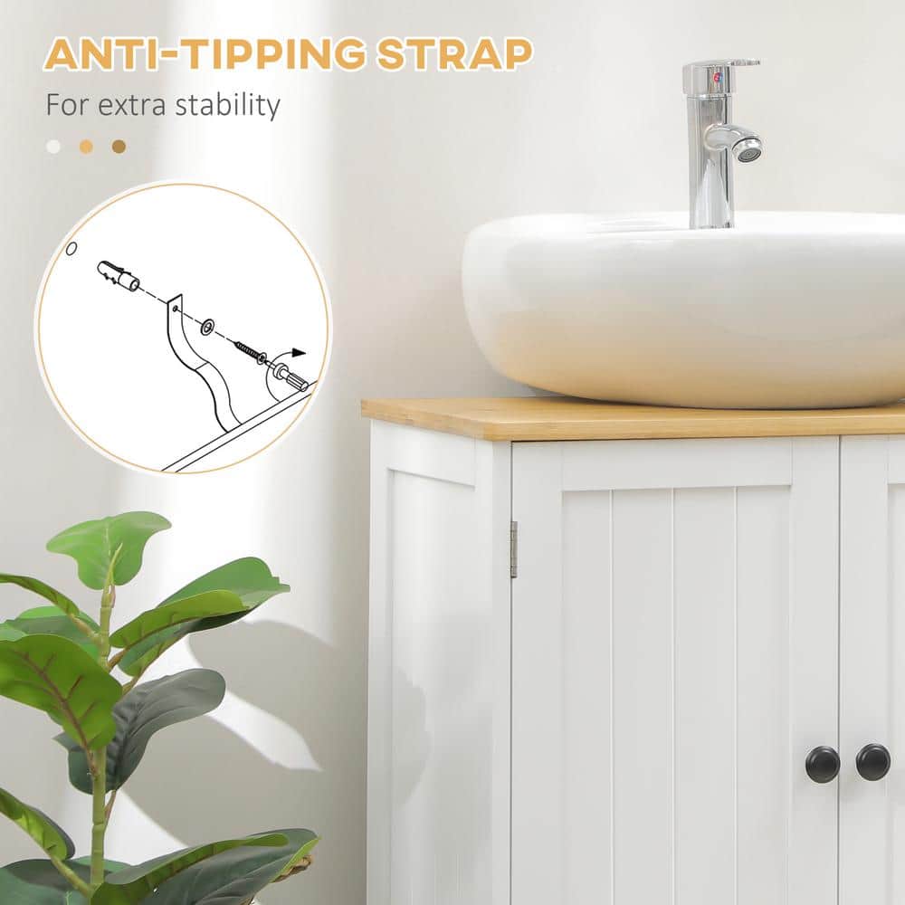 White Double Door Pedestal Sink Cabinet with Adjustable Shelf
