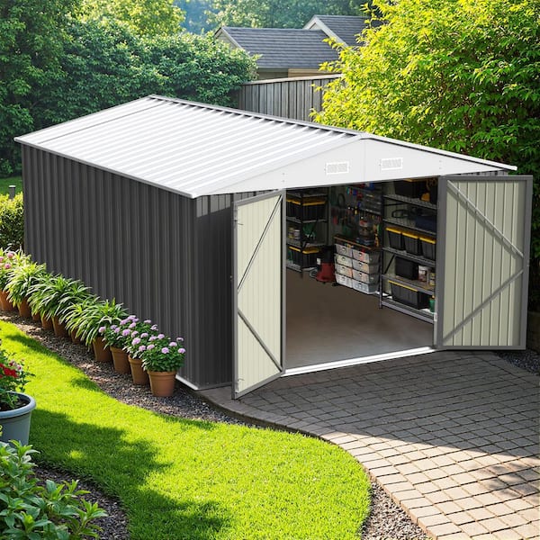 STORM CREW (STEEL GREY OVAL)　Lサイズ Patiowell 10 ft. W x 14 ft. D Outdoor Storage Metal Shed with