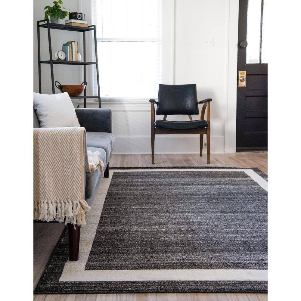 Black and Ivory Rectangular Tufted Area Rug with Border