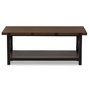 Herzen 48 in. Medium Brown Large Rectangle Wood Coffee Table with Shelf