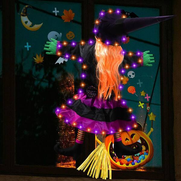 OGETFUUR 3.7 ft. Witch Outdoor Halloween Decoration, Solar