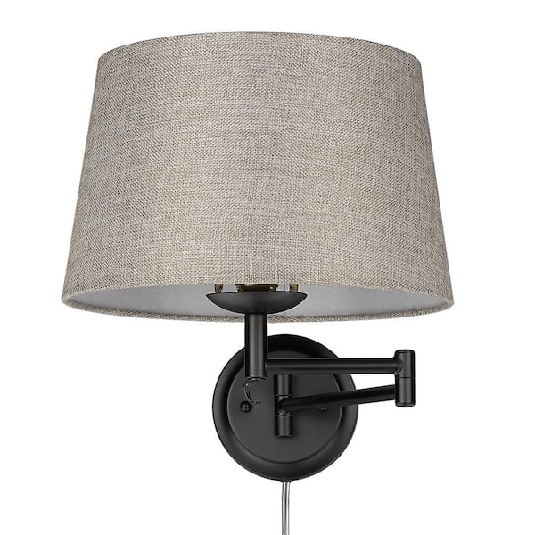 Golden Lighting Eleanor 1-Light Matte Black Natural Sisal Articulating Wall Sconce