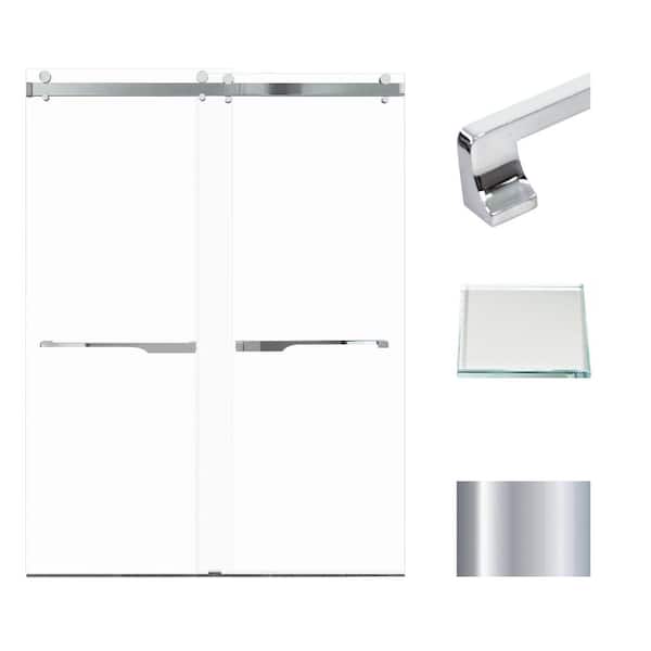 Transolid Brooklyn 60 in. W x 80 in. H Double Sliding Frameless Shower Door in Polished Chrome with Low Iron Glass
