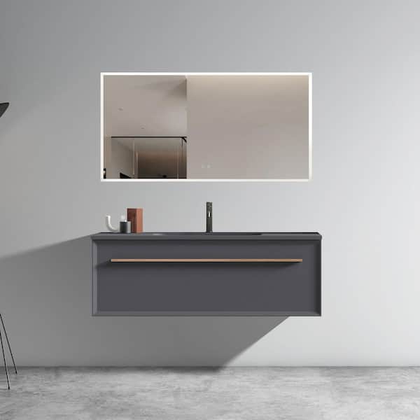 Unbranded 48 in. W x 18 in. D x 16 in. H Single Sink Wall-Mounted Bath Vanity in Gray with Gray Solid Surface Top