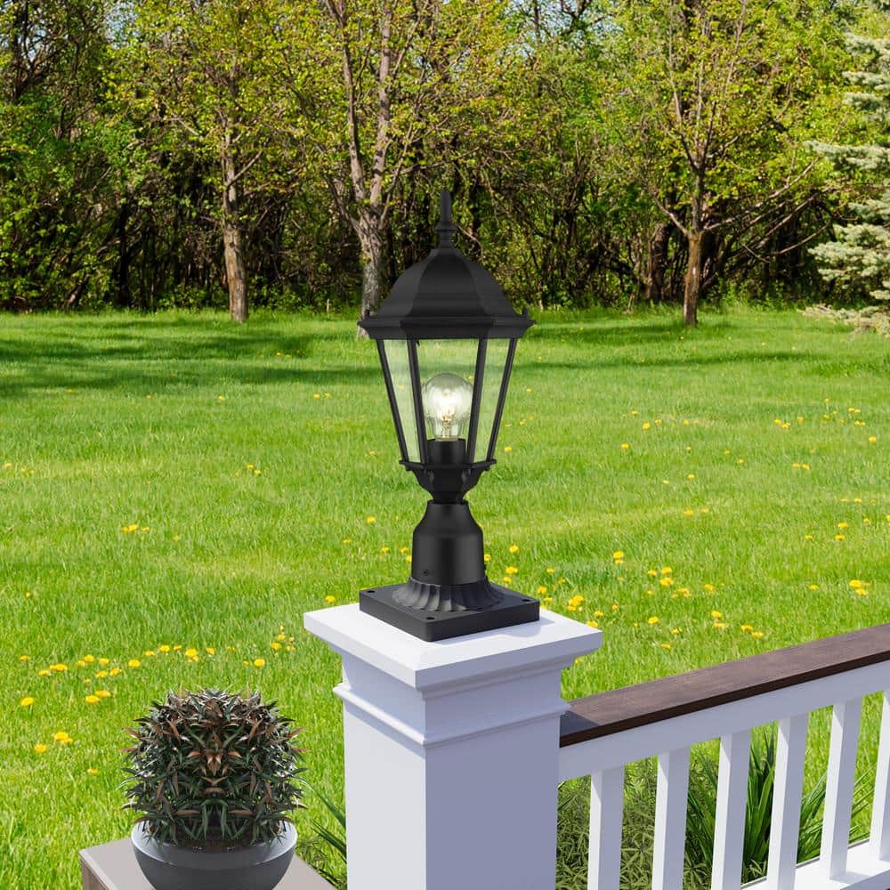 Hamilton Textured Black Outdoor Post Light with Clear Beveled Glass