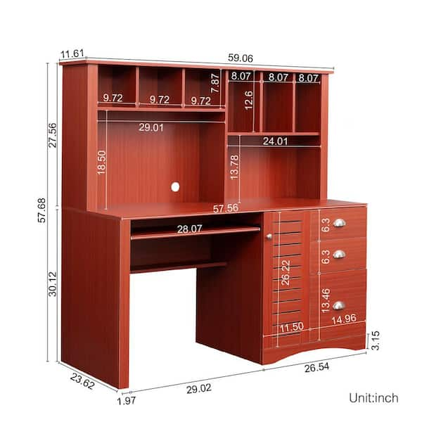 rectangular computer desk office set with hutch