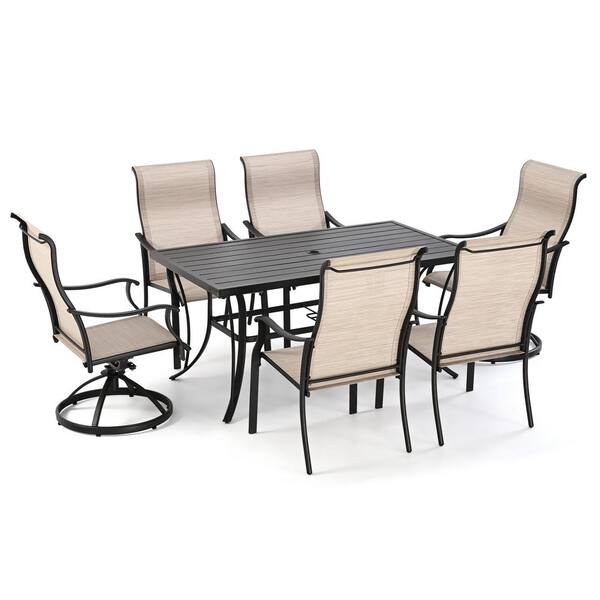 HAPPATIO Brown 7Piece Metal Patio Outdoor Dining Set HPOCZ7ZZWH4