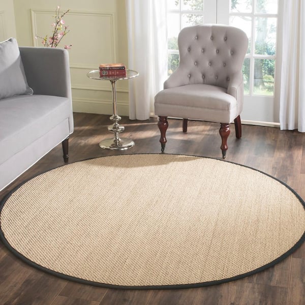 Natural Fiber Maize/Black 6 ft. x 6 ft. Woven Border Round Area Rug