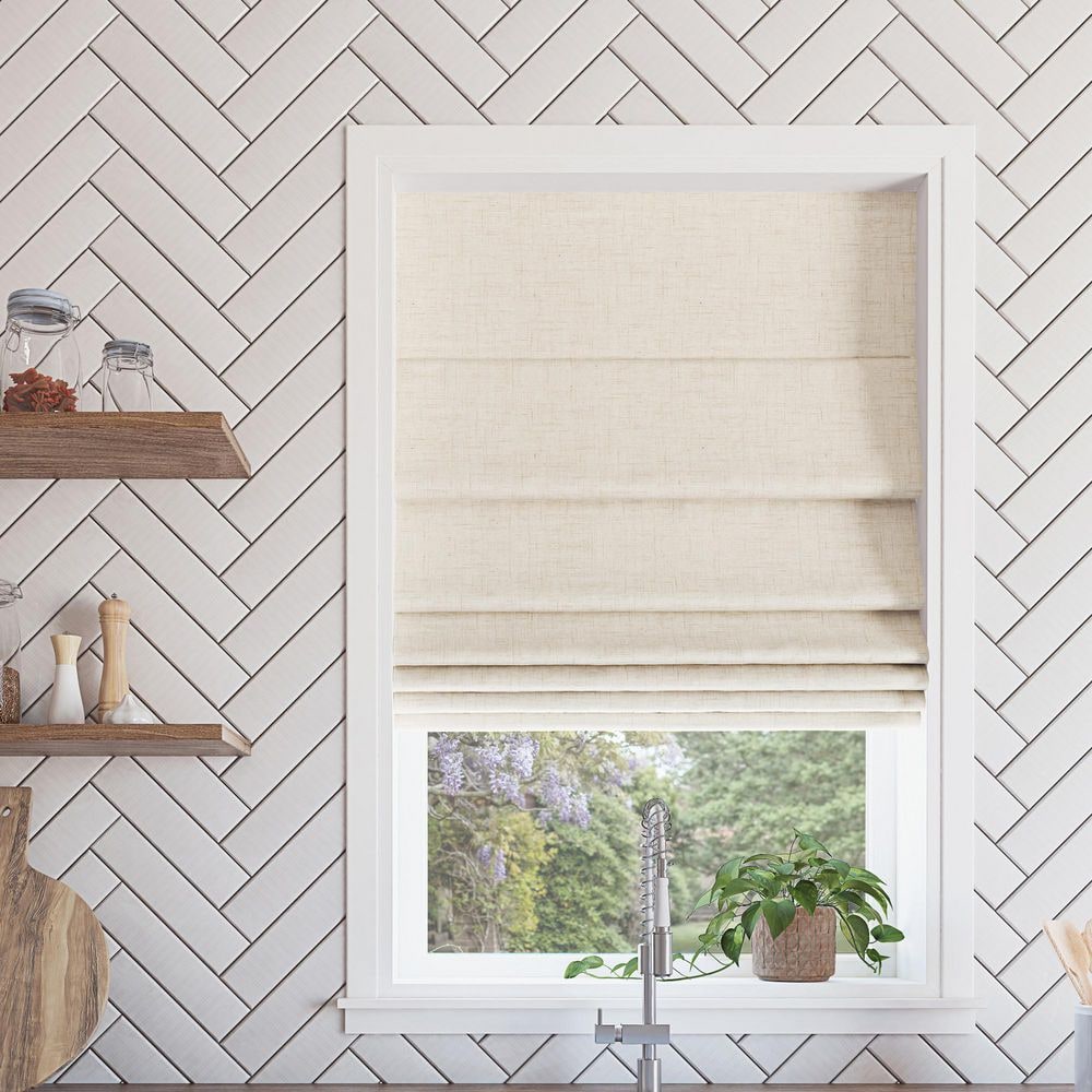 Sun Zero Somerton Cordless Linen 100% Blackout Textured Fabric Roman ...