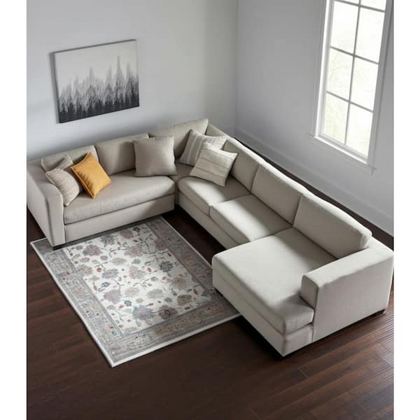 9 ft. x 12 ft. Ivory Brown And Blue Floral Distressed Area Rug