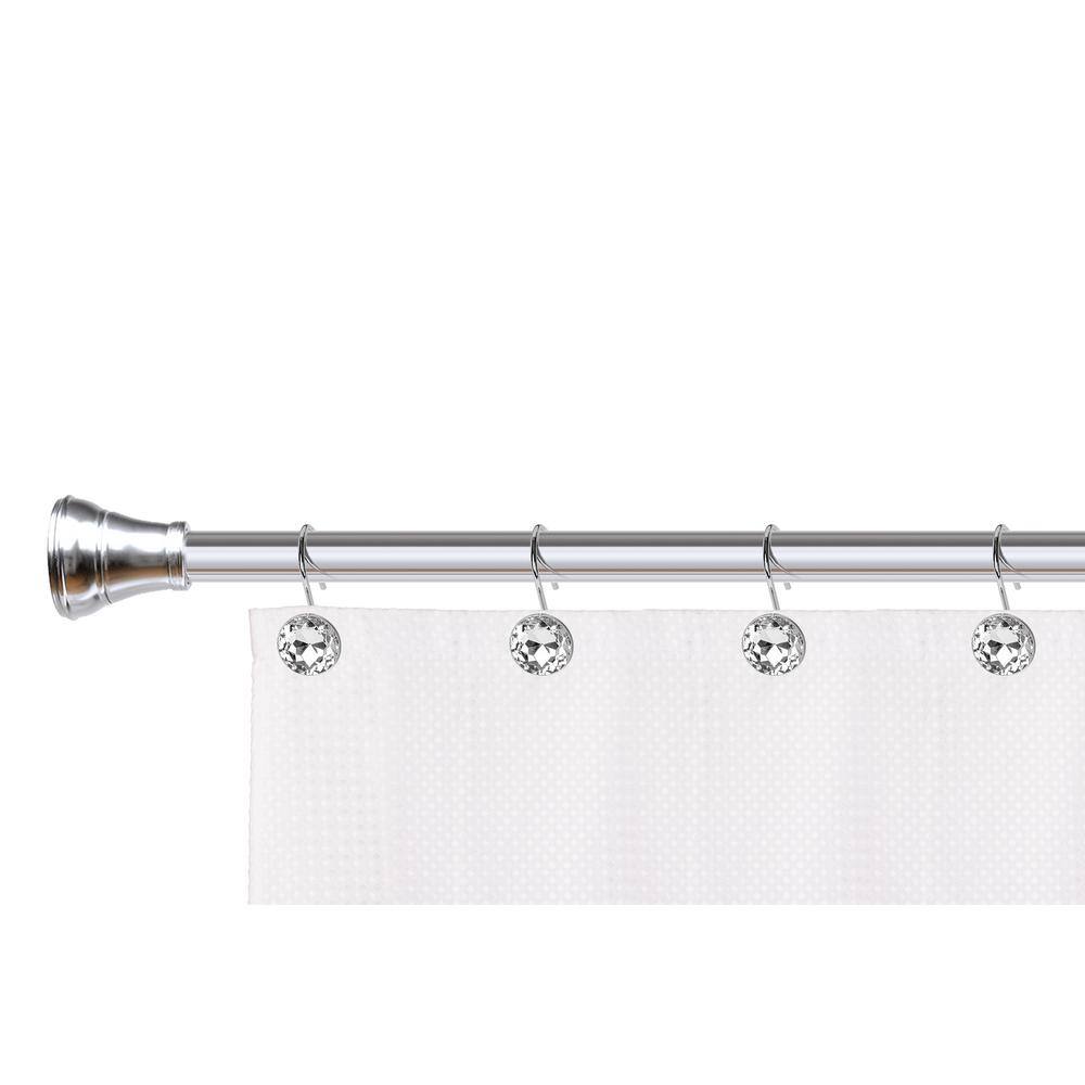 Polished Chrome Crystal Design Shower Curtain Hooks Set