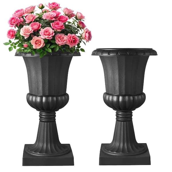 15.74 in. W x 26.4 In. H, Black, Plastic Urn Planters, Outdoor Flower Pots with Patio Use, for Stage Decoration Set