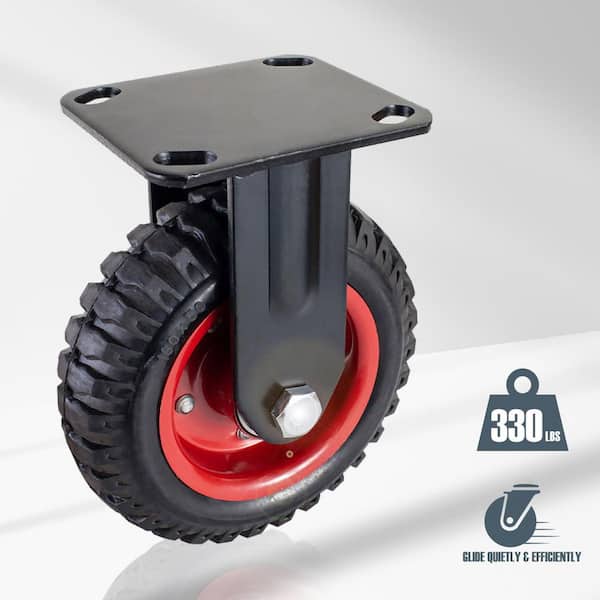 6 in. Fixed Plate Caster Wheels, Heavy-Duty Industrial Plate Casters with Rubber Knobby Tread