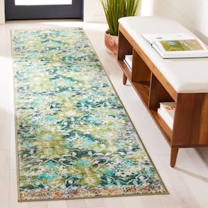 Riviera Green/Light Blue 2 ft. x 9 ft. Machine Washable Floral Geometric Runner Rug
