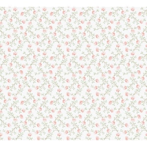 vSpring Blossom Collection Petite Floral Vine Pink/White Matte Finish Non-Pasted Non-Woven Paper Wallpaper Sample