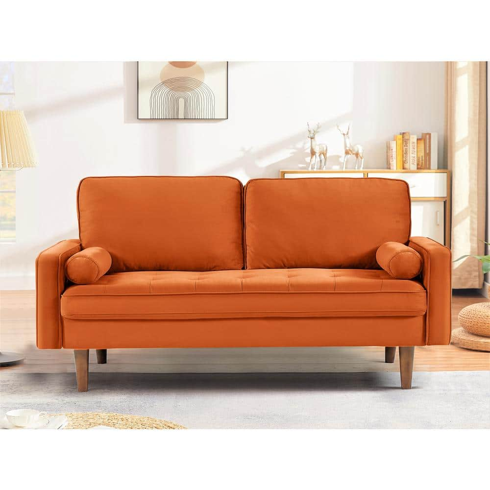 US Pride Furniture Monahan 58 in. Orange Velvet 2-Seat Loveseat Button ...