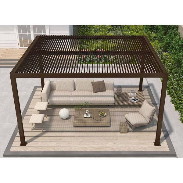 PURPLE LEAF 10 ft. x 14 ft. Bronze Aluminum Outdoor Louvered Pergola