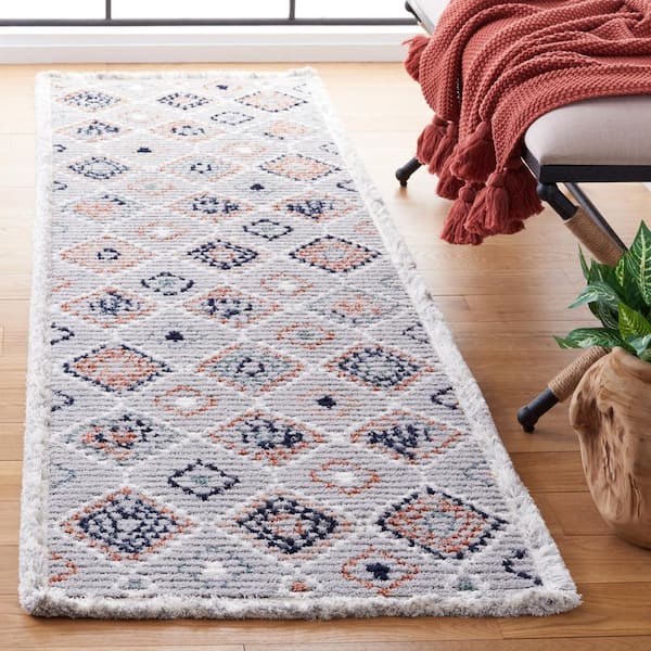 Marrakesh Gray/Blue Rust 2 ft. x 8 ft. Geometric Striped Runner Rug