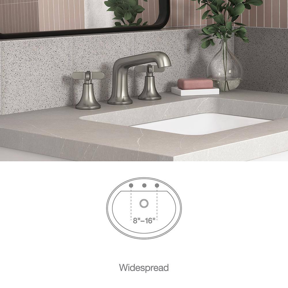 Vibrant Brushed Nickel Double Handle Widespread Bathroom Faucet