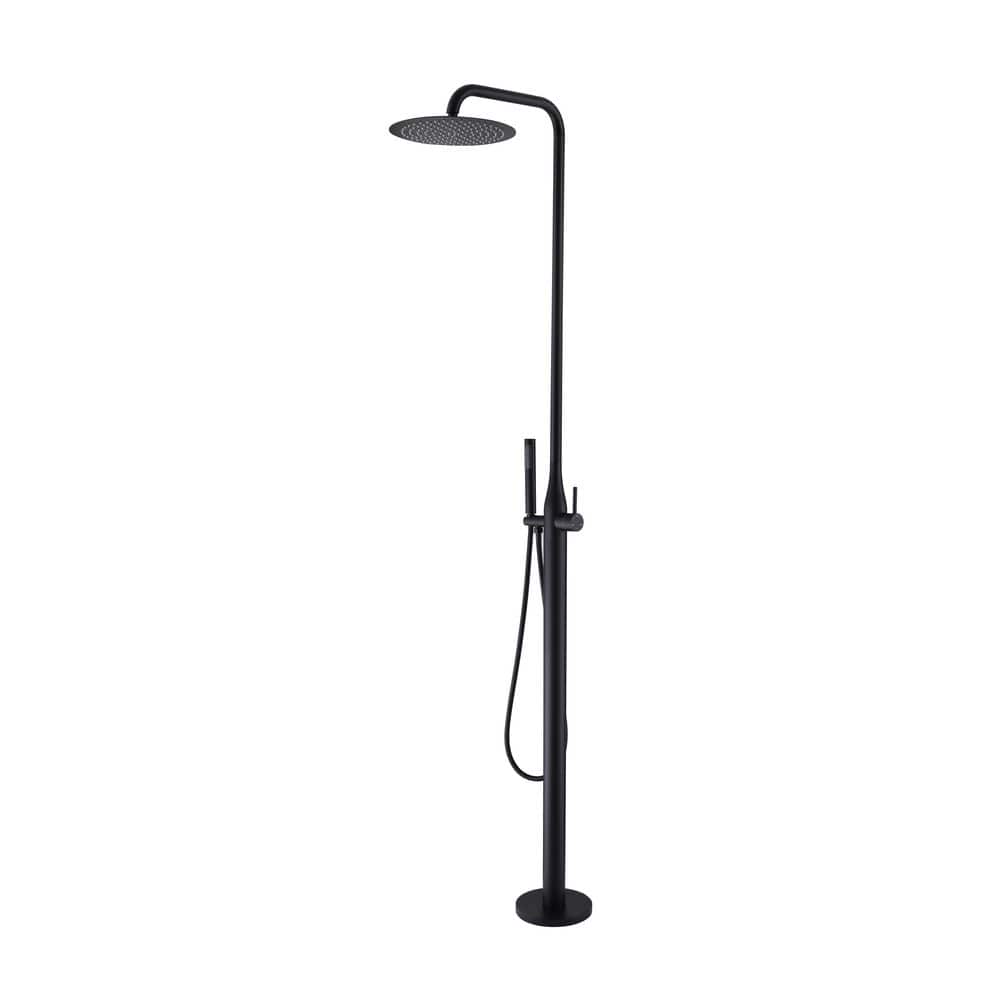 Dual-Function 2-Spray Freestanding Outdoor Shower Faucet 2.1 GPM Floor-Mount Shower Kit with Hand Shower in Matte Black price history on PriceWatchPro