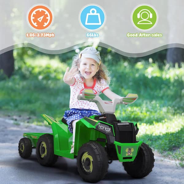 6 Volt Kids Ride On ATV Toddler Toy Car 4-Wheeler Quad Car for Kids 3-6 with Trailer, Green