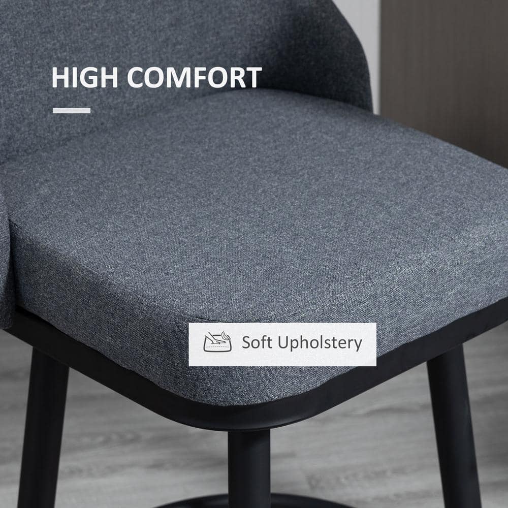 Gray Upholstered Swivel Bar Stools with Steel Legs, Set of 2