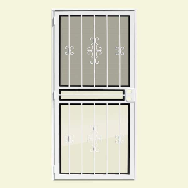 Unique Home Designs 36 in. x 80 in. Watchman Duo White Recessed Mount All Season Security Door with Insect Screen and Glass Inserts