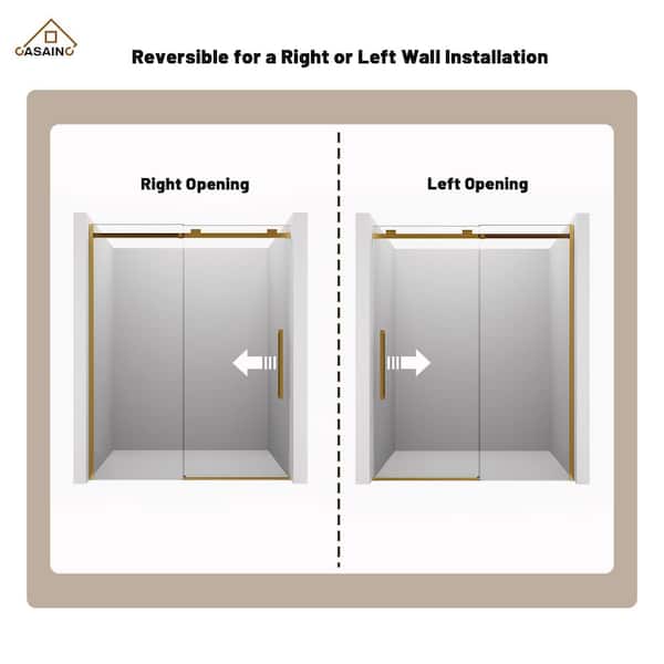 60 in. W x 76 in. H Sliding Frameless Shower Door in Brushed Gold Finish with 3/8 in.(10 mm) Tempered Clear Glass