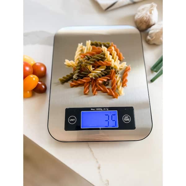 Basics Digital Kitchen Scale with LCD Display, Batteries Included,  Weighs up to 11 pounds, Black and Stainless Steel