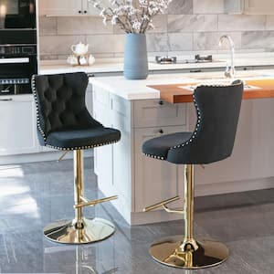 33 in. Black High Back Metal Barstools with Swivel Velvet Adjustable Seat Height 2 Sets included