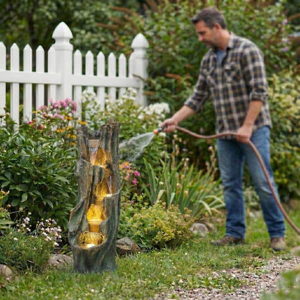 39.4 in. H Outdoor Waterfall Fountain w/LED Lights,Easy Setup