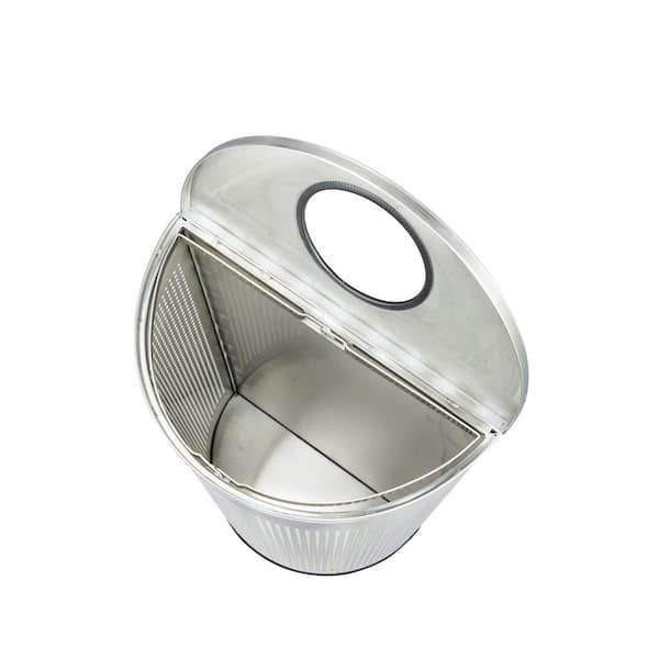 12 gal. Perforated Stainless Steel Half-Round Open Top Commercial Slim Trash Can with Lid (2-Pack)