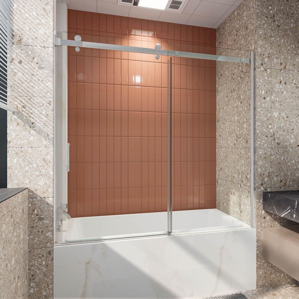 56-60 in. W x 58 in. H Semi-Frameless Sliding Tub Door in Chrome with Clear Tempered Glass price history on PriceWatchPro