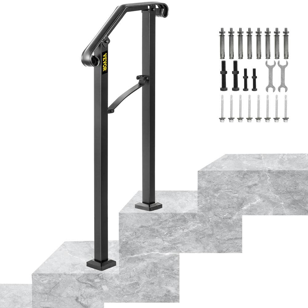 1 ft. Wrought Iron Handrail Fit 1 or 2 Steps Handrails for Outdoor Steps Flexible Porch Railing, Black -  VEVOR, azyoVDFfRvPQIh5